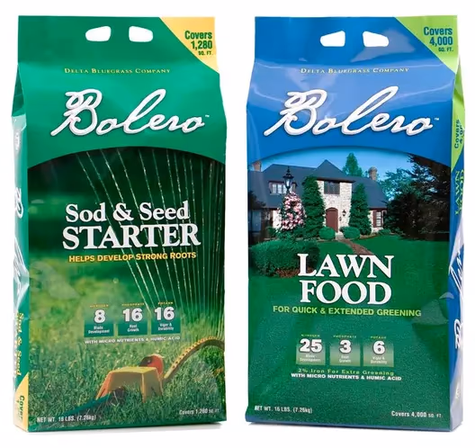 Bolero Sod & Seed Starter and Lawn Food fertilizer bags